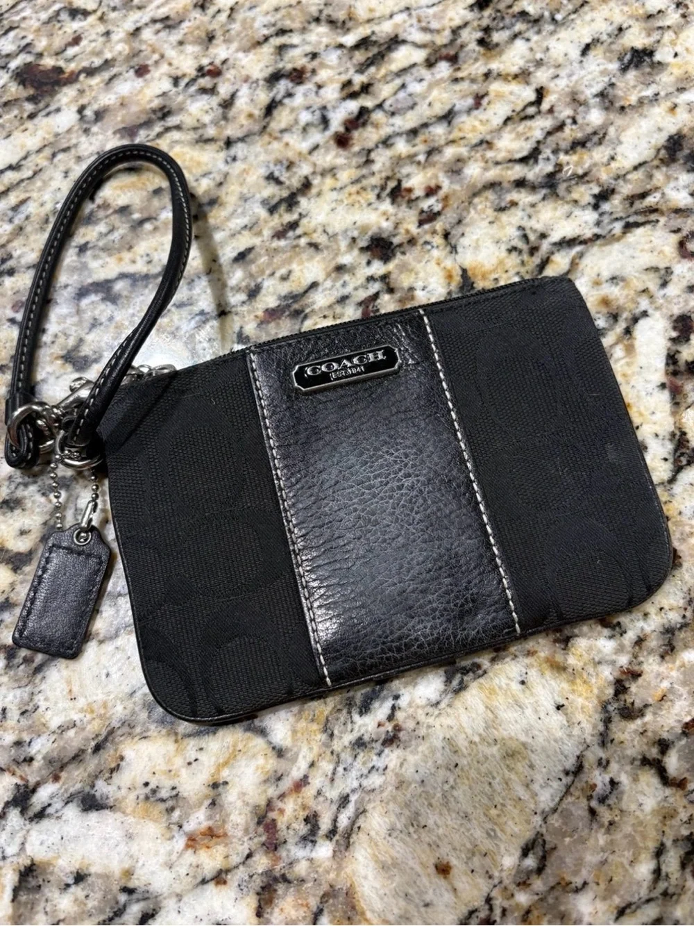 Coach Black Signature Canvas and Leather Wristlet